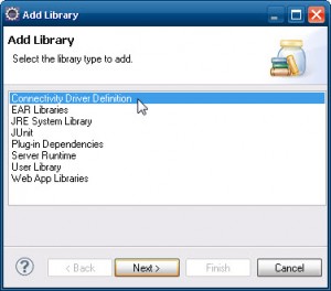 Caixa de diálogo Add Library, em Connectivity Driver Definition