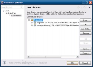 Biblioteca EclipseLink com os JARs adicionados