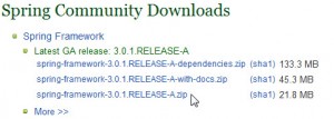 Download do Spring Framework em sua página oficial