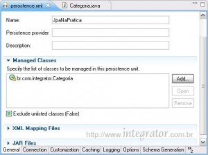 Detalhe de Managed Classes em persistence.xml