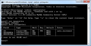 A tabela gerada no MySQL