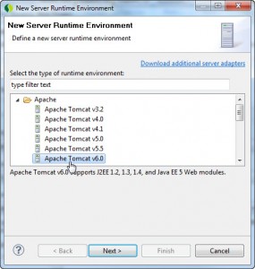 Selecionando o Apache Tomcat v6.0 para adicionar a ferramenta