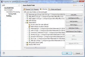 Figura 1 – Bibliotecas do Hibernate 3.5 e SLF4J adicionadas ao projeto