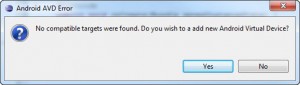 Figura 13 – Alerta sobre a falta de existência de um Android AVD