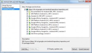 Figura 3 – Sites, pacotes de arquivos do Android SDK