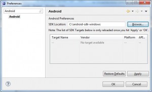 Figura 7 – Configurando a localização do Android SDK