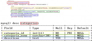 Figura 1 – Anotações da Entidade Categoria refletida na tabela categorias no banco de dados