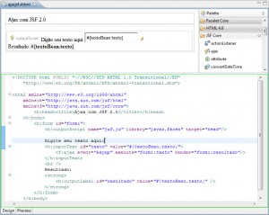 Figura 12 – Página ajaxjsf.xhtml no editor visual Web Page Editor