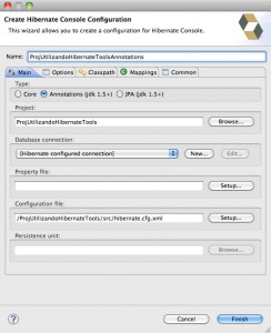 Figura 40 – Diálogo de criação da configuração do console Hibernate para a engenharia reversa