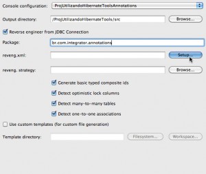 Figura 43 – Configuração inicial da aba Main em Hibernate Code Generation Configurations