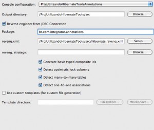 Figura 46 – Aba Main do diálogo Hibernate Code Generation Configurations preenchido