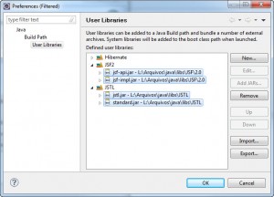 Figura 7 – Bibliotecas de usuário JSF2 e JSTL criadas