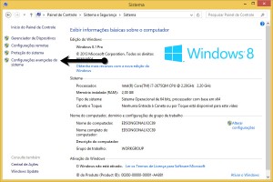 Painel de Controle do Windows 8 em Sistema e Segurança